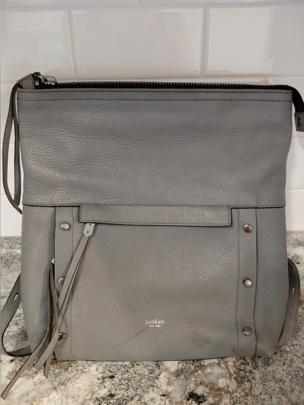 Botkier Gray Pebbled Leather Studded Backpack **read Description